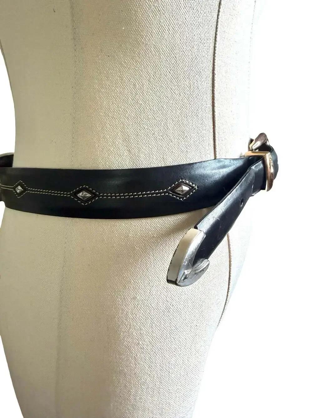 Brighton P3503 Black Leather Western Belt with Silver Tone Diamond Inlay Sz. 36